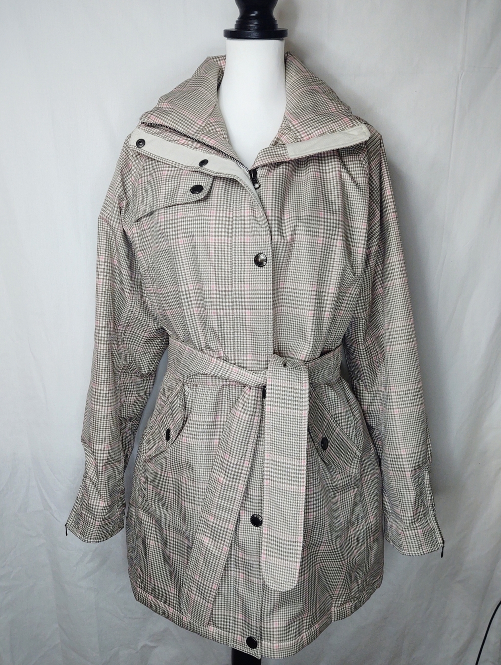 Lands End Belted Hooded Quilted Lining Coat
